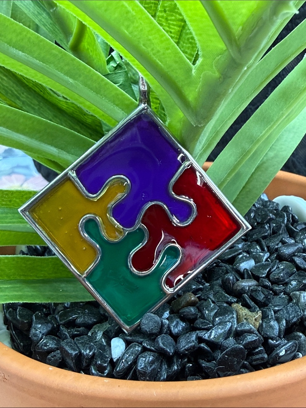 Peter Stone 925 Sterling Autism Awareness Interlocking Puzzle piece pendant